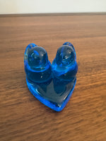Vintage Art Blue Glass Bluebird Two Birds on Heart