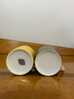 OMC Japan Vintage Green & Yellow Ceramic Espresso Cups Set of 2