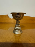 Vintage Hand Embossed Tibetan Buddhist Silverplate-Brass Yak Butter Lamp Cup