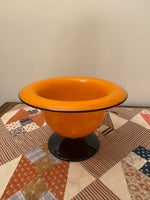 Vintage Czech Glass Halloween Hues Yellow-Orange Black Stem Bowl-Vase