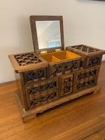 Vintage Wood Bohemian Style Japanese Jewelry Box with Mirror