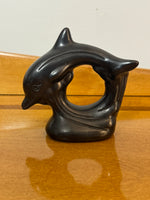 Handmade Burnished Black Ceramic Dolphin Figure