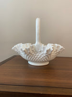 Vintage Milk Glass Fenton Ruffled Basket Bowl