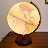 Vintage George F. Cram Classica World Globe Lighted Lamp Wooden Base