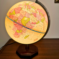 Vintage George F. Cram Classica World Globe Lighted Lamp Wooden Base