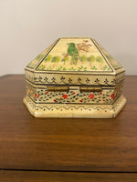 Vintage Handpainted Bone Inlay Trinket Jewelry Box