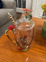 BTaT Brew To Tea A Cups with Lids Spoons Butterfly Flowers Design Glass Set