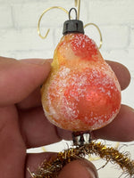 Handmade Vintage-Inspired Bird & Pear Christmas Ornament – Created with Vintage Glass Ornaments & Mixed Materials