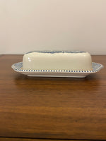 Ceramic Blue Transfer Butter Dish Currier and Ives Horse Ride at the Shore
