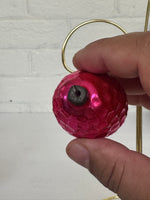 Vintage USSR Blown Glass Hot Pink Fruit or Nut Shaped Christmas Ornament