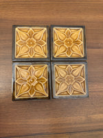 Vintage Ceramic Floral Majolica Style Tile Coaster Set of 4
