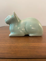 Vintage Celadon Crazed Glaze Ceramic Cat Figurine