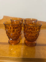 Vintage Small Amber Indiana Glass Whitehall Footed Tumblers Set of 4 Glasses 8oz