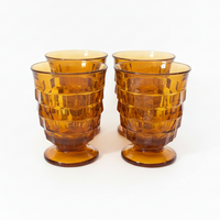Vintage Small Amber Indiana Glass Whitehall Footed Tumblers Set of 4 Glasses 8oz