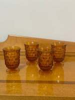 Vintage Small Amber Indiana Glass Whitehall Footed Tumblers Set of 4 Glasses 4oz
