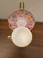 Vintage Heirloom English Fine Bone China Pink Floral Tea Cup and Saucer