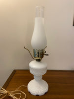 Vintage Milky Glass Hobnail Raffled Hurricane Lamp