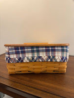 Longaberger Recipe Basket With Plaid Cloth Liner Wood Lid