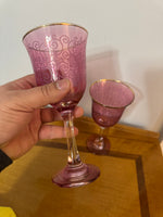 Vintage Colored Glass Gilt Wine Goblets Set