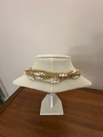 Gold-tone Multistrands Chain Faux Pearls Necklace