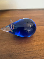 Handmade Clear and Blue Glass Mouse Figurine Paperweight