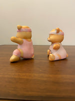 Small Porcelain Baby Bears Exercising Figurine Set of 2