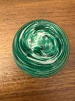 Elwood Art Glass Handmade Paperweight Green-White Swirl in Clear