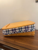 Longaberger Recipe Basket With Plaid Cloth Liner Wood Lid