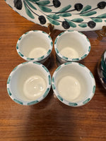 Olive Branch Mediterranean Pattern Small Platter-Cups-Bottle Handmade Pottery Set