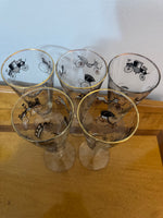 Vintage Libbey Glass Antique Cars Graphics Trimmed Set Of 5