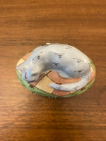 Limoges France Chanill Cat Porcelain-Pewter Trinket Box