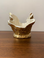 Vintage Ceramic Vase Gilded 24K Gold Luster Shell Shaped 1950s