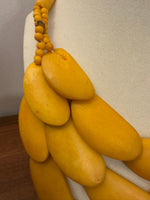 Vintage Yellow Flat Beaded Statement Necklace Fashion Jewelry