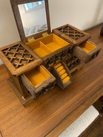 Vintage Wood Bohemian Style Japanese Jewelry Box with Mirror