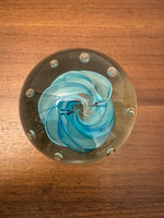 Glass Art Paperweight Blue Wave with Seagulls