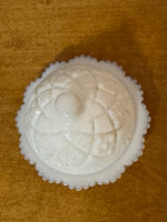 Vintage Mini Westmoreland Milk Glass Butter Dish with Lid – Diamond Pattern – Farmhouse Kitchen