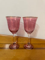 Vintage Colored Glass Gilt Wine Goblets Set
