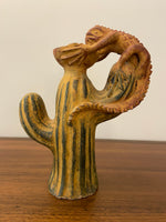 Vintage Ceramic Terracotta Iguana and Cactus Candleholder