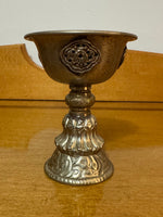 Vintage Hand Embossed Tibetan Buddhist Silverplate-Brass Yak Butter Lamp Cup