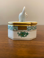 Herend Hungary Octagon Shaped Porcelain Trinket box Kitten 6074/AV