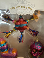 Wondershop Xmas Handblown Glass Ornaments Set of 3 Mexican Sugar Skull Pinata Star