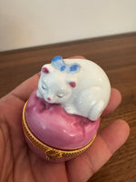 Porcelain Trinket Box Sleeping Cat Kitten