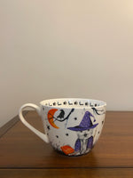 Halloween Witch Dog Mug – Purple Witch Hat, Bats & Pumpkins Ceramic Cup