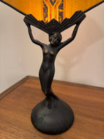 Art Deco Style Lamp Lady with Fan Shaped Shade