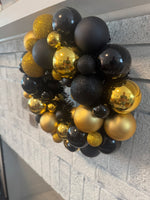 Halloween Christmas Decor Medium Gold Black Wreath