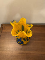 Blown Glass Lava Lamp Style Vase Orange Cobalt Blue Bubbles Art Glass