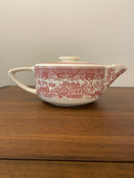 Vintage Ceramic Willow Pink Rose Transferware Teapot