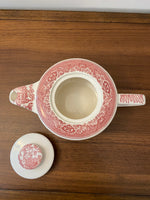 Vintage Ceramic Willow Pink Rose Transferware Teapot