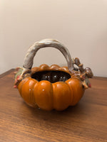 Ceramic Glazed Fall Hues Pumpkin Basket Bowl