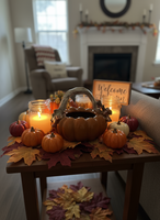 Ceramic Glazed Fall Hues Pumpkin Basket Bowl